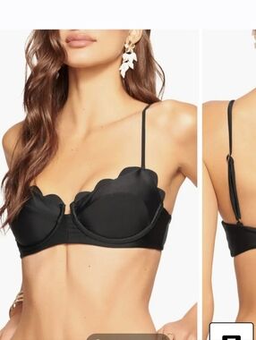 Ramy Brook Black Scallop-Edge Underwire Bra, Size L